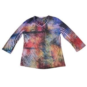 Jess & Jane Shirt Women Small Artsy Abstract Rhinestone Multicolor Tie Dye
